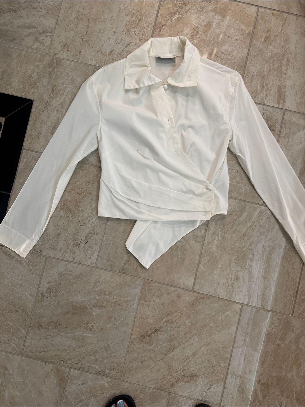 Tory Burch White Long-Sleeve Wrap Bodysuit Top